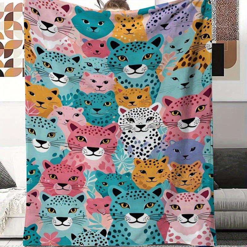 Home Textiles Face Towel - Selimut flanel bermotif wajah leopard warna-warni