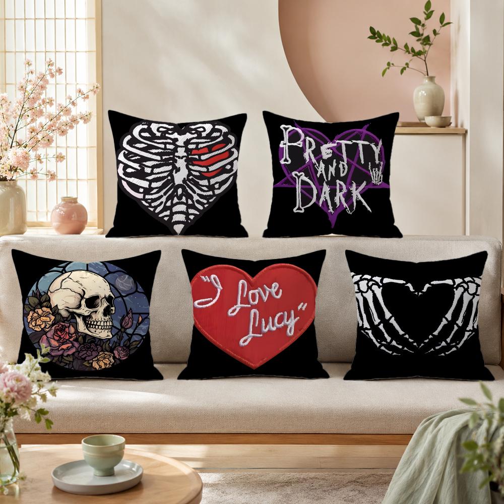 Home Textiles Premium - Sarung Bantal Cetak Hati Tengkorak Anime