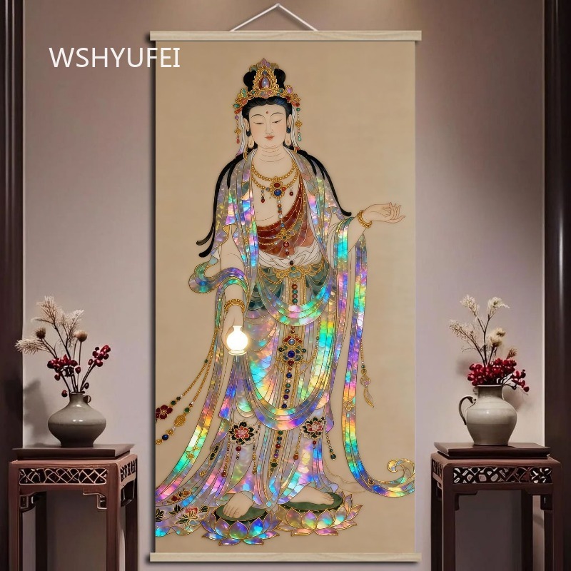 Gulungan Dinding Buddha Guanyi - Home Textiles & Decorations ulasan dan harga