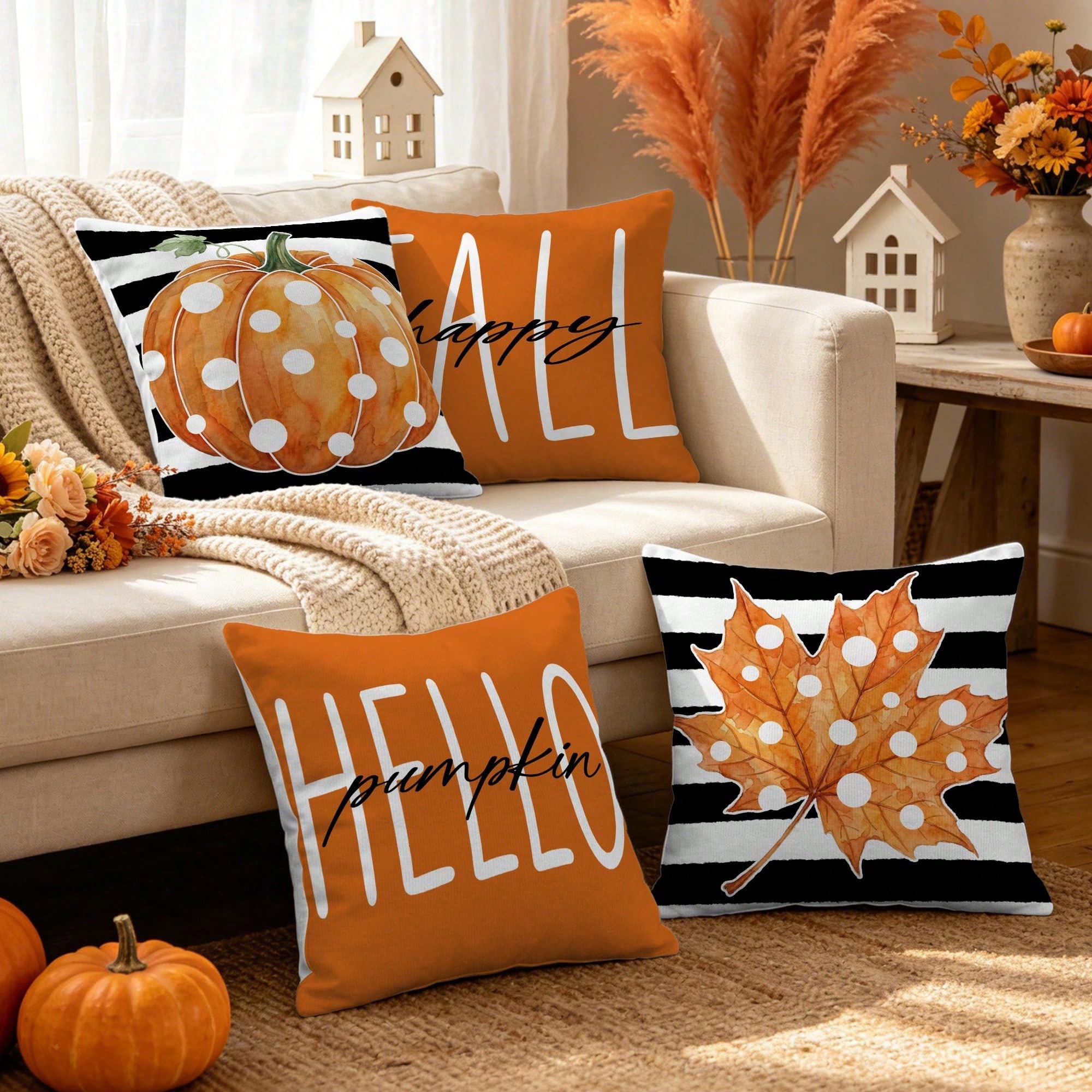 4 Buah Sarung Bantal Musim Gug - Pillow Insert 18X18 ulasan dan harga